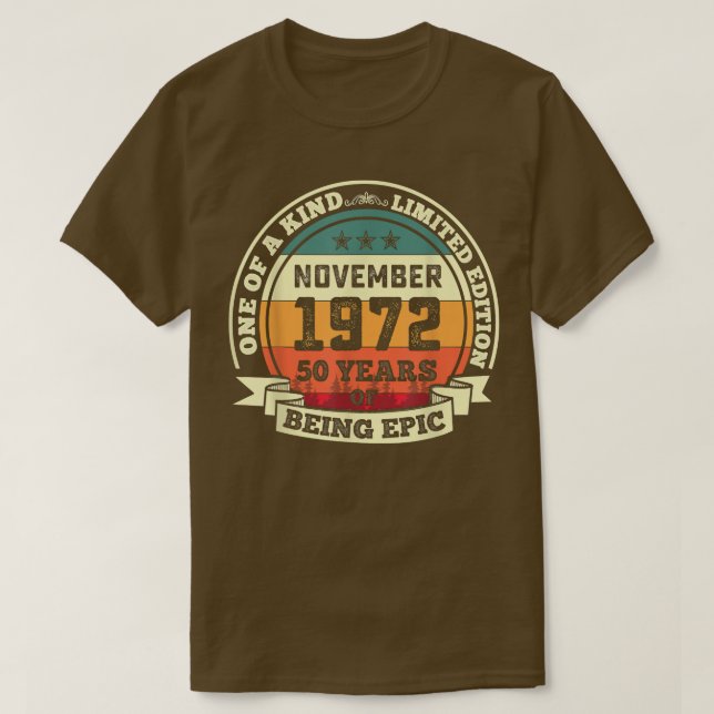 Camiseta Novembro De 1972 50º Aniversário Presente 50 Anos (Frente do Design)