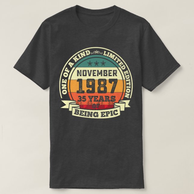Camiseta Novembro De 1987 35º Aniversário Presente Há 35 An (Frente do Design)