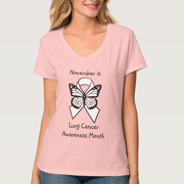 Camiseta Novembro é Mês de Consciência do Cancer Pulmonar (Frente)