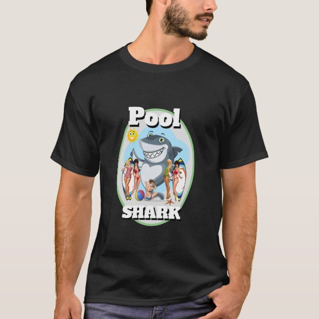 Camiseta Novidade engraçada PISCINA SHARK Billiards 8 Ball (Frente)