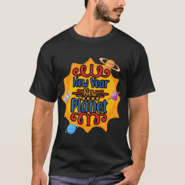 Camiseta Novo Ano Novo Planeta Sol Quente com Planetas