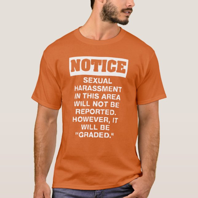 Camiseta Novo aviso de assédio sexual de Design (Frente)
