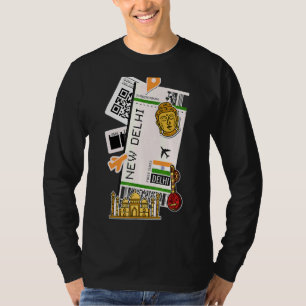 Camiseta Novo Bilhete Aéreo de Nova Deli Embarcando Avião d