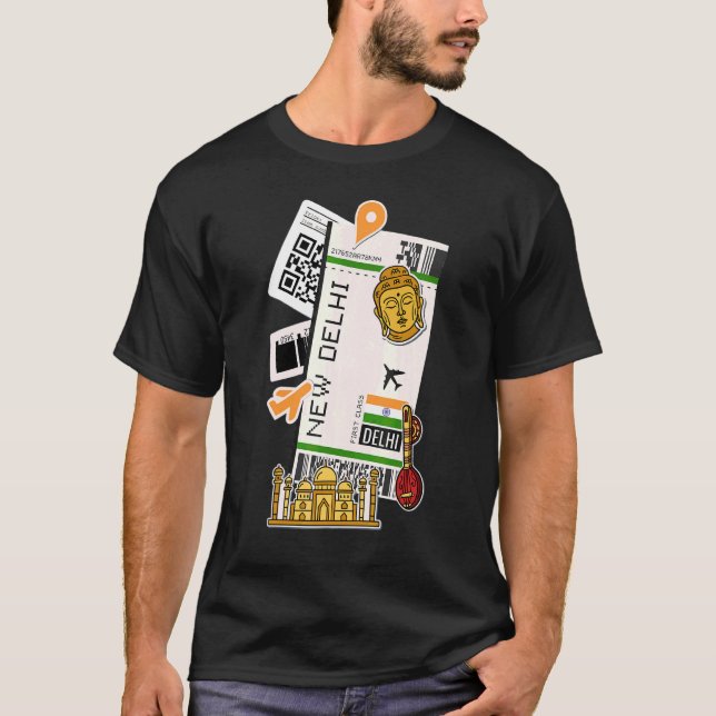 Camiseta Novo Bilhete Aéreo de Nova Deli Embarcando Avião d (Frente)