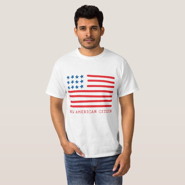 Camiseta Novo cidadão americano | Bandeira Americana Desenh (Frente Completa)