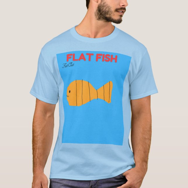 Camiseta (Novo)Gato gordo de design de peixe plano novo ami (Frente)