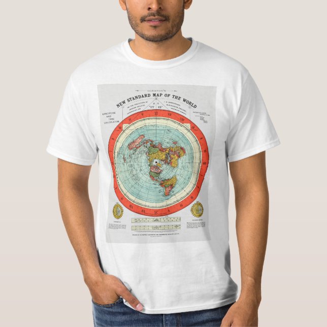 Camiseta Novo mapa padrão da Terra plana mundial (Frente)