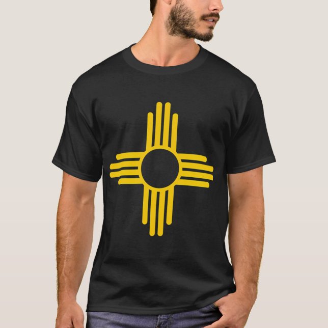 Camiseta Novo México Sinalizador Amarelo Zia Sun Símbolo (Frente)