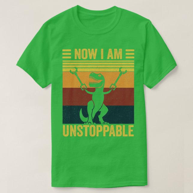 Camiseta Now I Am Unstoppable Retro Style TRex Dinosaur Gif (Frente do Design)