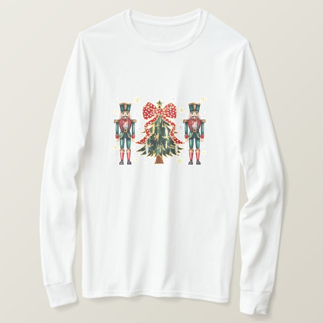 Camiseta Nozes Festivas e Design de Árvore de Natal (Frente do Design)