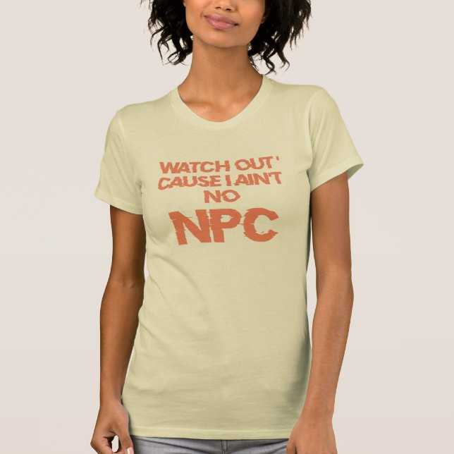 Camiseta NPC - aviso - personagem feminina não-jogadora (Frente)