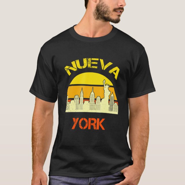 Camiseta Nueva York Retro Sunset New York Cityscape Hispani (Frente)