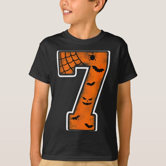 Camiseta Number 7 7th Birthday Boy Seven Halloween Happy Bi (Frente)