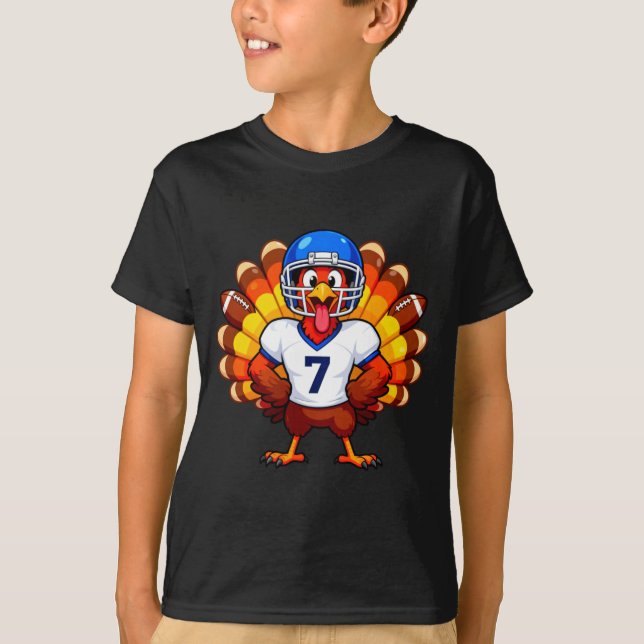 Camiseta Number 7 Funny Thanksgiving Football Turkey Men Wo (Frente)