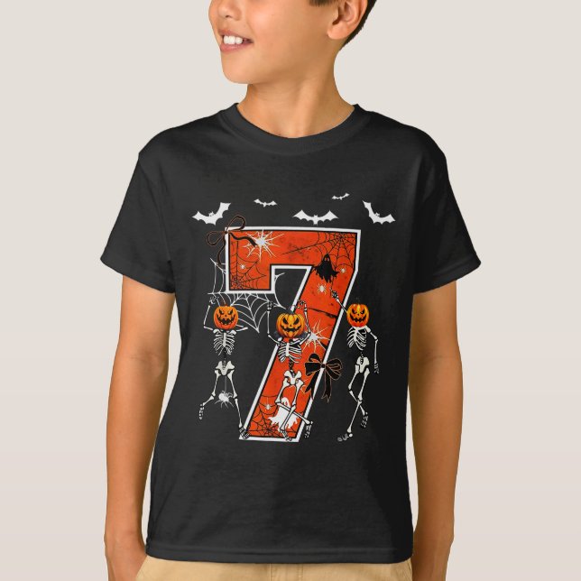 Camiseta Number 7 Six Seven Meme 6 7 Halloween Dancing Skel (Frente)
