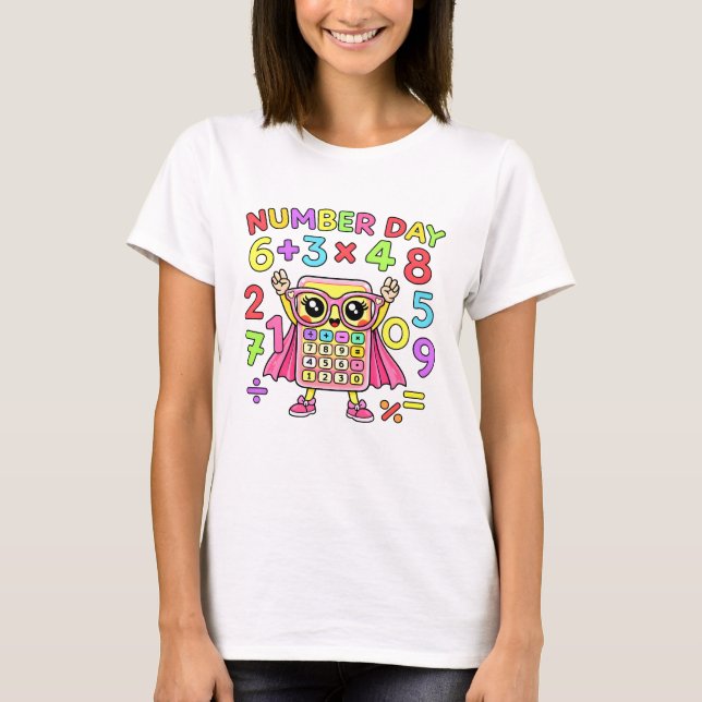 Camiseta Number Day Cute Calculator Character Math T Shirt (Frente)