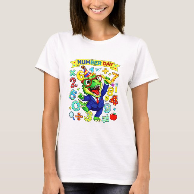 Camiseta Number Day Dinosaur Math T Shirt for Kids (Frente)