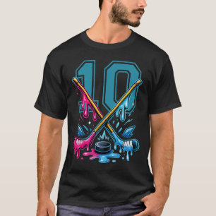 Camiseta Número 10 Anos Sorvete Drip Hóquei 10º Aniversário
