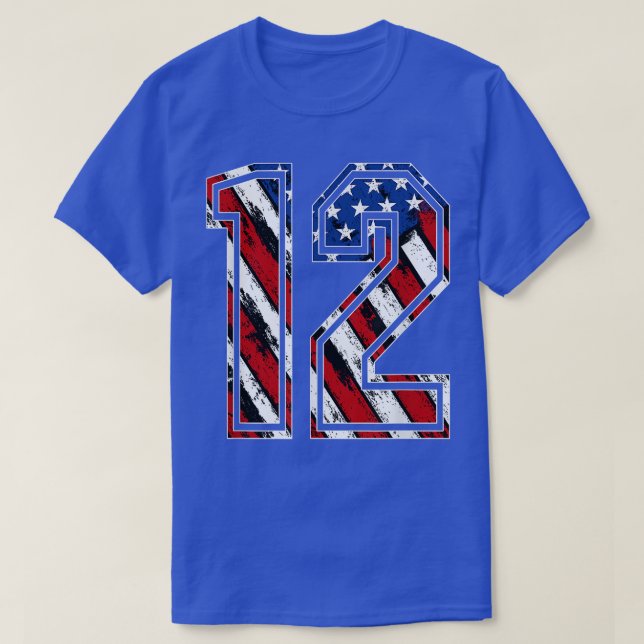 Camiseta Número 12 Red White e Blue American Flag 12 Jers (Frente do Design)