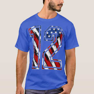 Camiseta Número 12 Red White e Blue American Flag 12 Jers