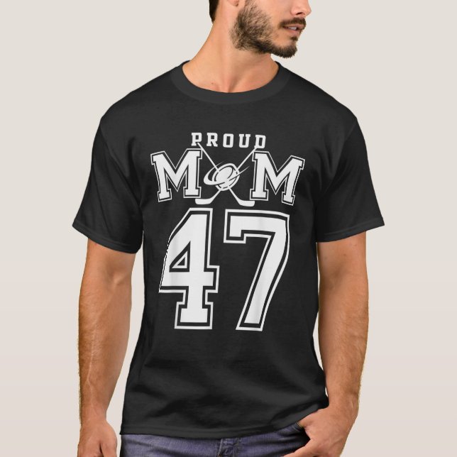 Camiseta Número 47 Personalizada Mãe De Hóquei Orgulhoso Pa (Frente)