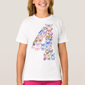 Camiseta Número 4 Borboletas Tema 4 Anos Crianças