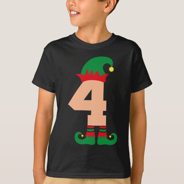 Camiseta Número 4 Elf Chrismas Tema 4 Anos Meninos (Frente)