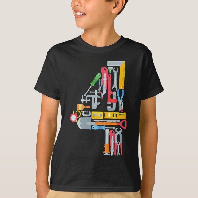 Camiseta Número 4 Ferramentas de Construção de 4 Anos (Frente)
