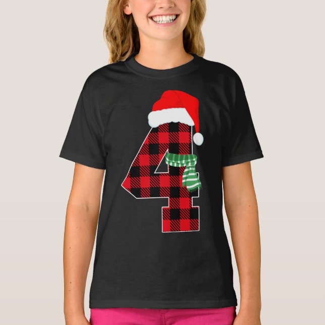 Camiseta Número 4 Tema de Natal Xmas 4º Bdia 4 Anos (Frente)