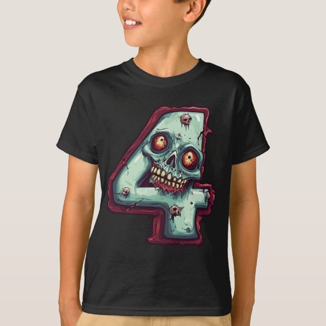 Camiseta Número 4 Tema Zombie Halloween De 4 Anos Crianças (Frente)