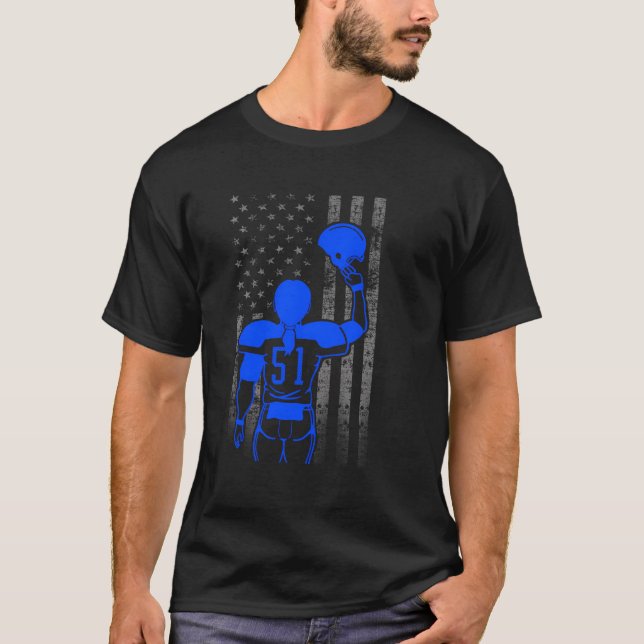 Camiseta Número 51, Bandeira Azul Do Jogador De Futebol Fem (Frente)