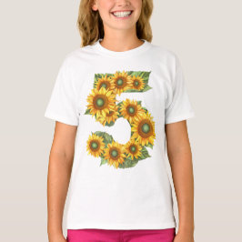 Camiseta Número 5 Girassóis Tema 5 Anos Meninas