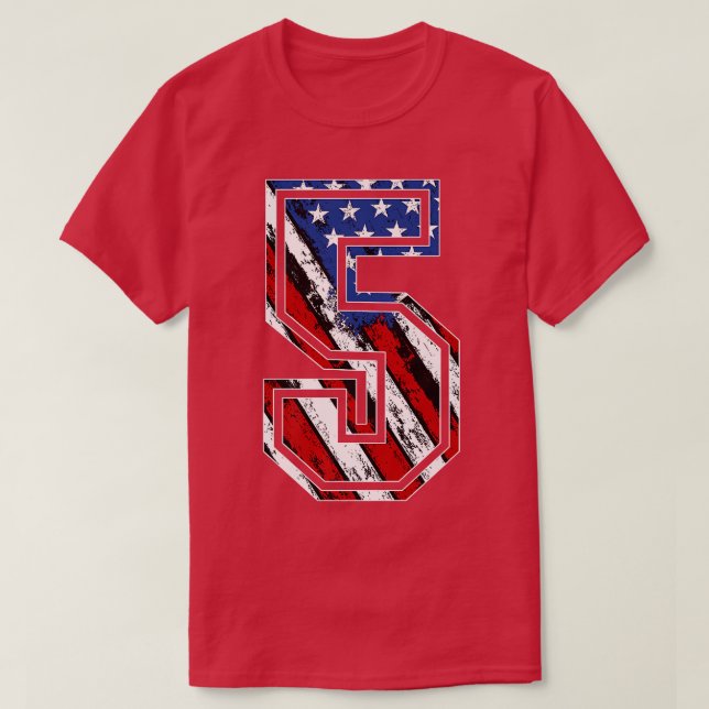 Camiseta Número 5 Red White e Blue American Flag 5 Jersey (Frente do Design)