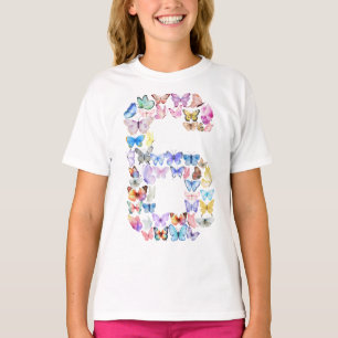 Camiseta Número 6 Borboletas Tema Meninas de 6 Anos