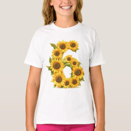 Camiseta Número 6 Girassóis Tema 6 Anos Crianças Meninas