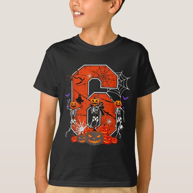 Camiseta Número 6 Seis Sete Meme 6 7 Halloween Esqueleto Da (Frente)