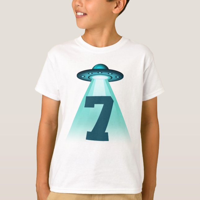 Camiseta Número 7 Abdução de OVNI Alienígena Tema 7 Anos Ra (Frente)