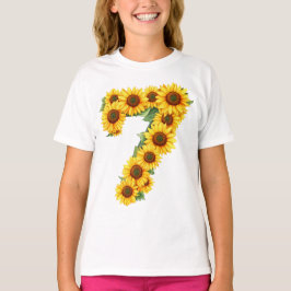 Camiseta Número 7 Girassóis Tema 7 Anos Crianças Meninas