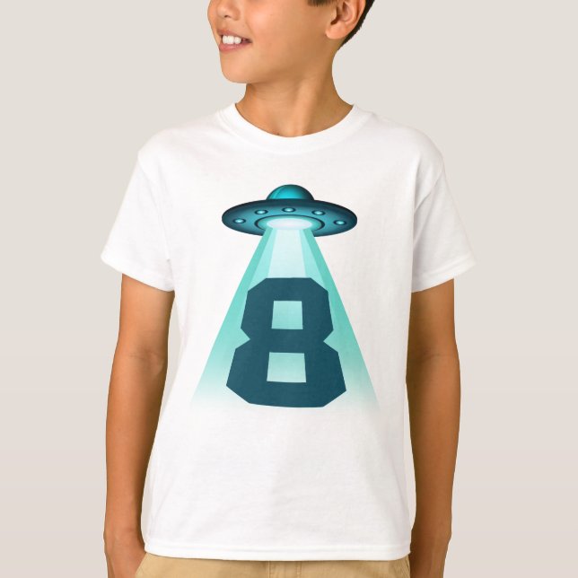 Camiseta Número 8 Abdução De Meninos De 8 Anos De Alienígen (Frente)
