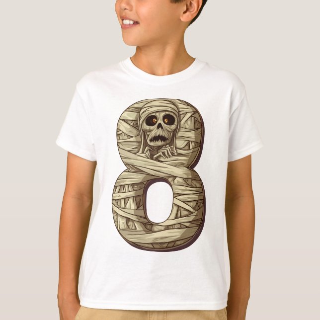 Camiseta Número 8 Múmia Tema de Halloween Crianças de 8 Ano (Frente)