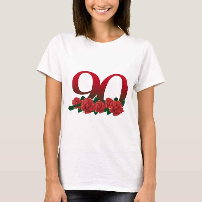 Camiseta Número 90 ou aniversário do 90 floral (Frente)