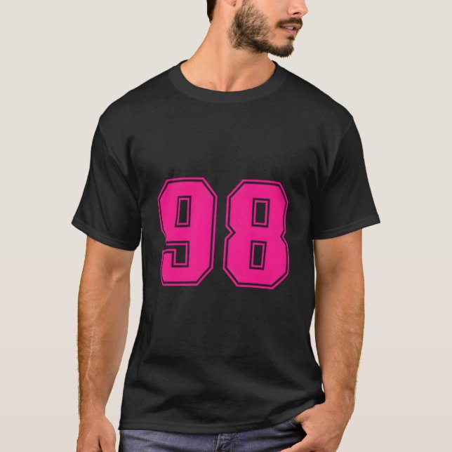 Camiseta Número 98 de fãs de esportes cor-de-rosa (Frente)