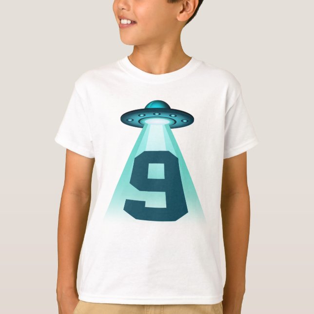 Camiseta Número 9 Alienígenas OVNI Tema 9 Anos Meninos (Frente)