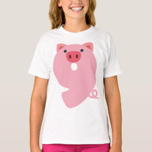 Camiseta Número 9 Tema Animal De Suíno De 9 Anos Meninas