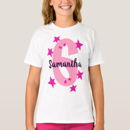 Camiseta Número de aniversário e nome Estrelas cor-de-rosa