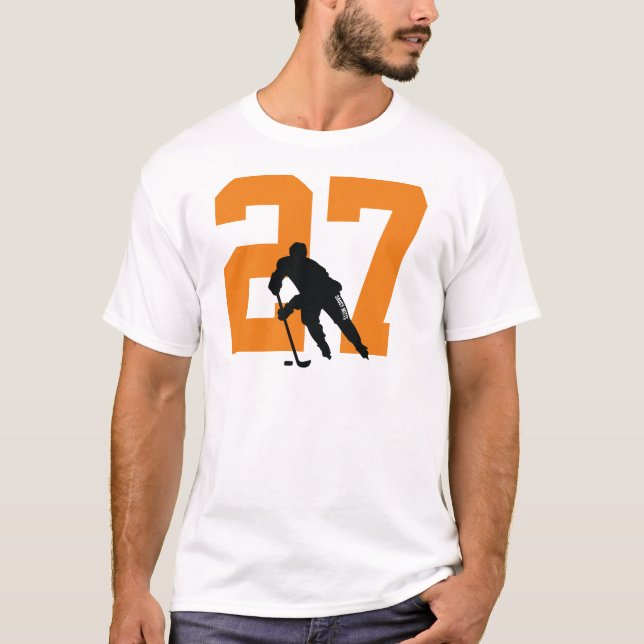 Camiseta Número de Jogador de Hóquei Personalizado Laranja (Frente)