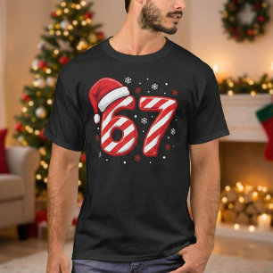 Camiseta Número Divertido 67 Listra de Bastão de Natal Nata