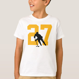 Camiseta Número do jogador de hóquei juvenil preto e Dour