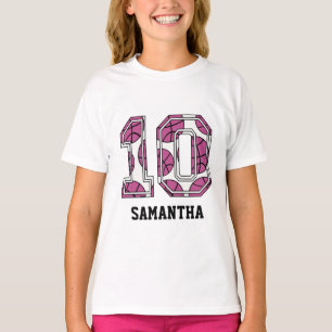 Camiseta Número personalizado de basquete 10 rosa e branco