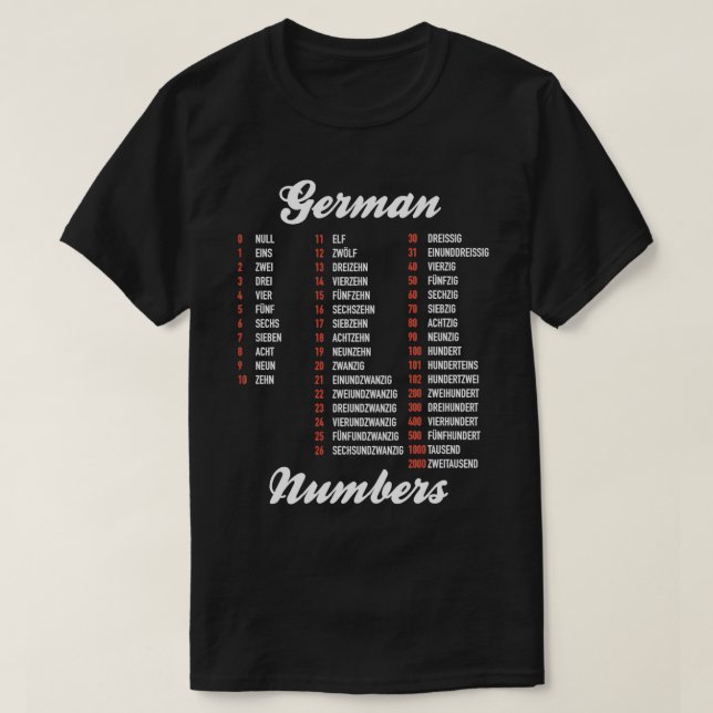 Camiseta Números alemães Folha de rosto em alemão (Frente do Design)